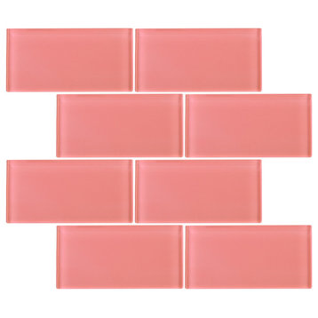 3"x6" Baker Glass Subway Tiles, Set of 8, Pink