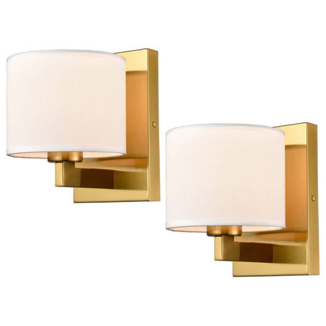 Wall Sconces Set of 2 Fabric Shade Wall Lamps, Gold