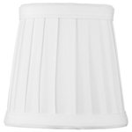 HomeConcept - Bold Lamp Shade, White - Why Upgrade to  Home Concept Signature Shades?    Top Quality Shantung Fabric means your room will glow with a rich, warm luster your guests will notice   Thicker Fabric and heavy lining so your new shade will last for years.   Heavy brass and steel frames mean you can feel the difference when you lift it.   Why? Because your home is worth it! Product details: This empire shade has white thick fabric with vertical pleats. The pleats are more noticable when the light is on as the light illuminates between the pleats.   Thick Down White Fabric  3 Top x 4 Bottom x 4 Slant Height  Suggested maximum wattage for shade is 40 watt candelabra bulb  Maximum recommended wattage for candelabra bulbs: 25w