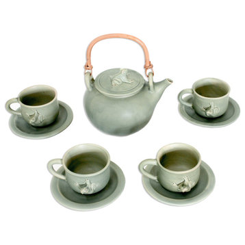 NOVICA Rainforest Cheer And Ceramic Tea Set