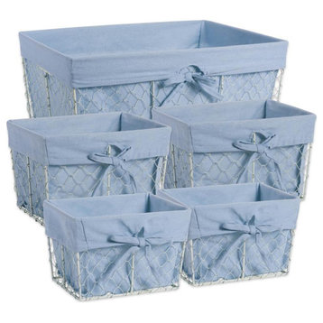 DII Modern Metal Chicken Wire Basket in Washed Denim Blue (Set of 5)