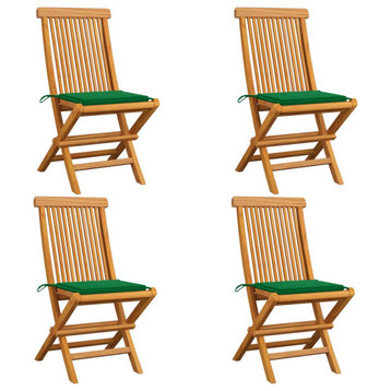 vidaXL Patio Chairs 4 Pcs Folding Chair with Green Cushions Solid Wood Teak