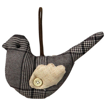 8" Brown and Beige Plaid Bird With Wings Christmas Ornament