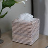 Artifacts Rattan Column Tissue Box Cover, White Wash