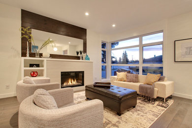Minimalist family room photo in Calgary