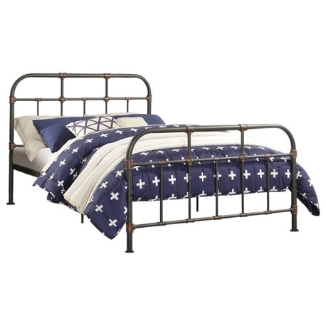 Gray Industrial Pipe Design Full Bed Frame