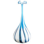 Cyan Design - Large Dulcet Vase - A compelling silhouette and candy cane-inspired striping in rich blue ensure a striking look for this large glass vase. A contemporary creating in white and blue, the vase features a wide base with an exceptionally narrow neck, making it a beautiful decorative choice for an entry or living area.