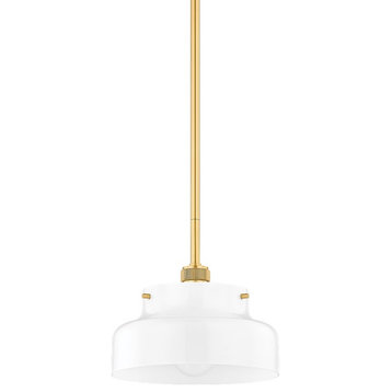 Mitzi Luella 1-Light 8" Pendant, Aged Brass/Opal Glossy, H790701S-AGB
