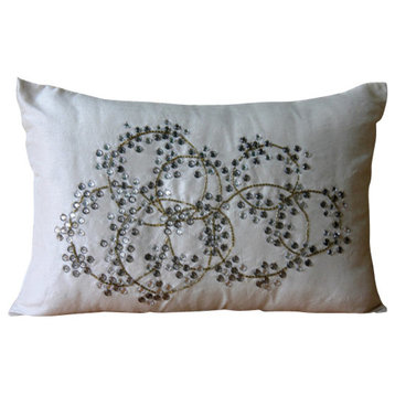 Ivory Crystals 12"x16" Silk Lumbar Pillow Cover, Crystal Clear