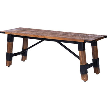 Beaumont Lane Rustic Lodge Industrial Wood and Metal Bench in Beige
