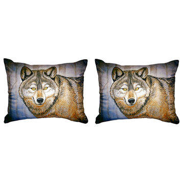 Pair of Betsy Drake Grey Wolf No Cord Pillows 15 Inch X 22 Inch