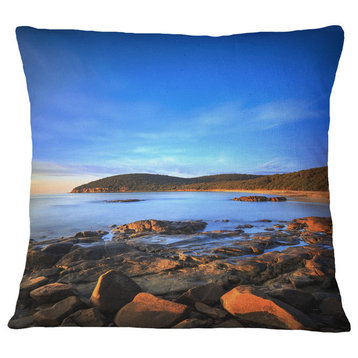 Cala Violina Bay Beach Sunset Seashore Photo Throw Pillow, 16"x16"