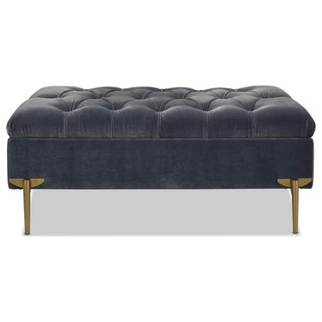 Elegant Storage Bench, Golden Metal Legs and Tufted Velvet Upholstered Seat