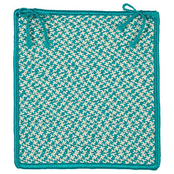 Outdoor Houndstooth Tweed, Turquoise Chair Pad, Single