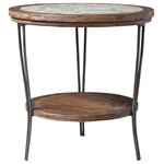 Uttermost - Saskia Side Table - Rustic, mixed media styling with mango wood in a vineyard fruitwood finish, inset with a hammered sheet metal top in heavily aged ivory and gray, with industrial finished iron legs.