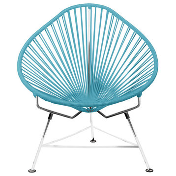 Junior Indoor/Outdoor Handmade Acapulco Chair, Blue Weave, Chrome Frame