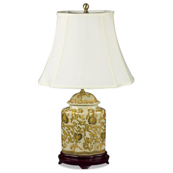 Gold Floral Vine Motif Asian Porcelain Lamp