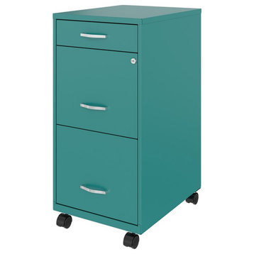 Pemberly Row 18in Deep 3 Drawer Mobile Metal File Cabinet Teal/Turquoise