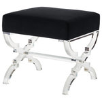 Inspired Home - Enzo Velvet Acrylic X-Leg Ottoman, Black - Our acrylic X-leg ottoman adds a gentle sophistication in the confines of your living room, bedroom or entryway. Featuring a velvet upholstered high density foam cushioned seat and steady x-leg acrylic base. This elegant accent piece provides both functionality and a focal point of color and style that seamlessly blend with your main furniture to create a dynamic and cozy interior space to come home to.FEATURES: