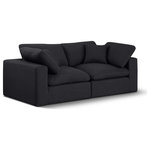 Meridian Furniture - Comfy Upholstered Modular Sofa, Black, 2-Piece: 2 Corner Chair, Linen Textured Fabric - Give your space a whole new look with this black Comfy linen textured fabric sofa. This handsome sofa fits nicely with other items in the Comfy collection and is a versatile seating option designed for adaptability, comfort and style. Wrapped in rich black durable linen textured fabric upholstery, this sofa offers a plush embrace of overstuffed down feather cushions, carefully crafted to deliver the highest level of comfort. The perfect seat for creating an oasis for relaxation, this sofa has thick foam surrounding its frame for added support and coziness.