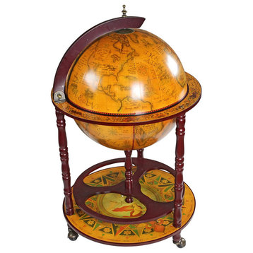 Mid Century Bar Cart, Unique World Globe Design With Vintage Sepia Finish