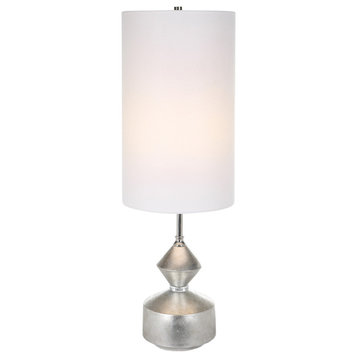 Luxe Geometric Warm Silver Buffet Lamp 33 in Tall Shade White Contemporary