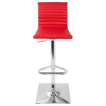 Lumisource Masters Contemporary Adjustable Barstool, Swivel, Red Faux Leather