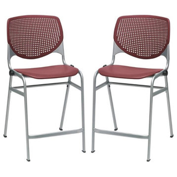 Home Square Plastic Counter Stool in Burgundy - Set of 2