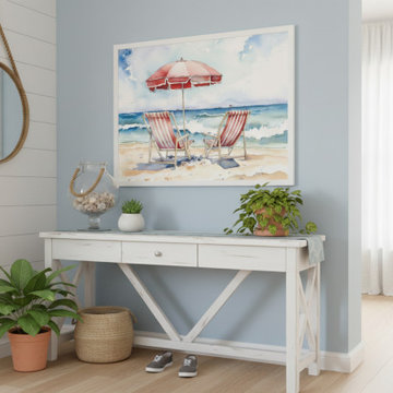 "A Perfect Pair" Watercolor Beach Scene - Digital Artwork Unframed Art Print