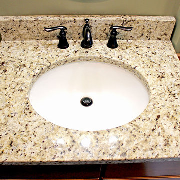 Small Bathroom Remodel with Cultured Marble Shower, Granite Countertops,
