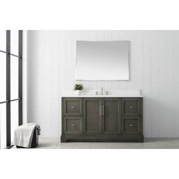 Vanity Art Bathroom Vanity with Sink & Top, Silver Grey, 60", Engineered Marble