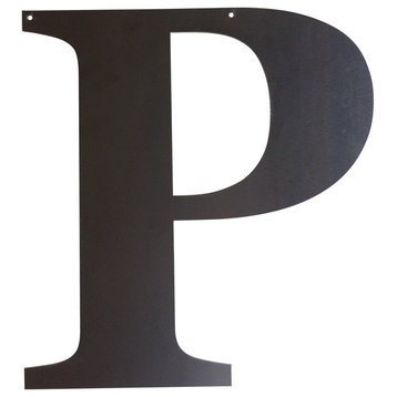 Rustic Large Letter "P", Raw Metal, 18"