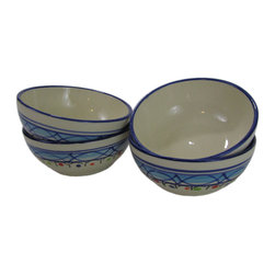 Le Souk Ceramique - Stoneware Deep Sauce/Ice Cream Bowls, Set of 4, Tibarine Design - Serving And Salad Bowls