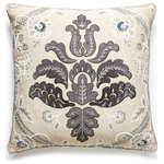 SCALAMANDRE - Isabella Embroidery Pillow, Graphite, 22" X 22" - LINEN / LINEN BLEND