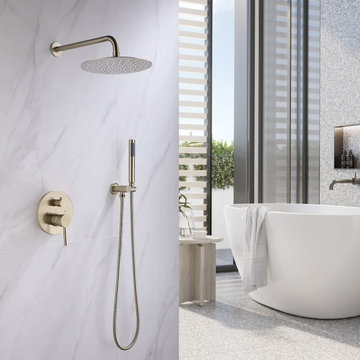 Brushed Gold 10" Round Rainfall Shower Set
