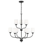 Generation Lighting - Windom 9-Light Traditional Chandelier in Midnight Black - Windom blends traditional design aesthetics with a touch of contemporary appeal. Etched Opal glass sits atop the graceful curving arms giving this family its transitional style. Available in four finishes. The Sea Gull Collection Windom nine light multi tier chandelier in Midnight Black provides abundant light to your home, while adding style and interest.  This light requires 9 , 75 Watt Bulbs (Not Included) UL Certified.