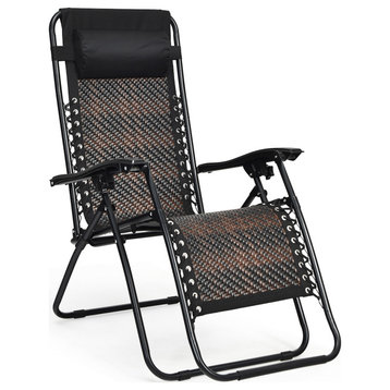 Costway Patio Rattan Zero Gravity Lounge Chair Folding Recliner Mix Brown