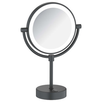 Circular LED Free Standing Magnifying Make Up Mirror, Matte Black