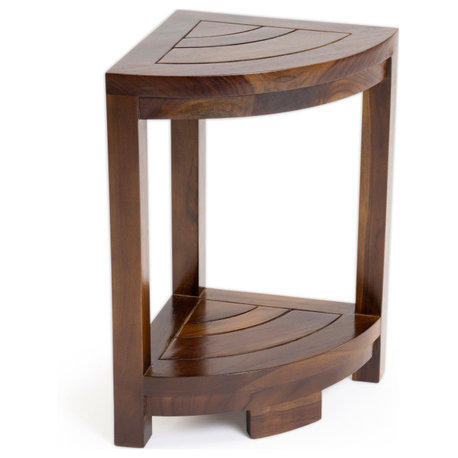 Ala Teak Corner Teak Wood Bath Spa Shower Stool Corner Table Bench Stool