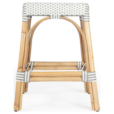 Robias Rectangular Rattan 24.5" Counter Stool, Grey and White