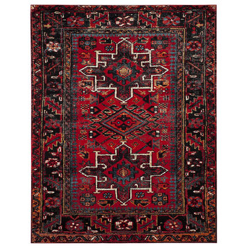 Traditional Area Rug, Rectangular Polypropylene With Oriental Pattern, Red/Multi