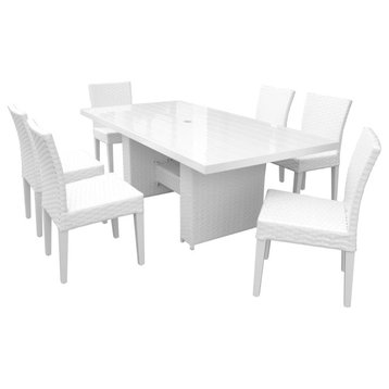 Miami Rectangular Outdoor Patio Dining Table with 6 Armless Chairs Sail White