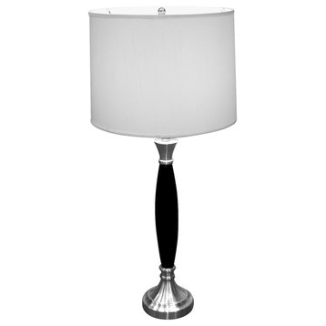 30"H Wooden Table Lamp - Brushed Silver