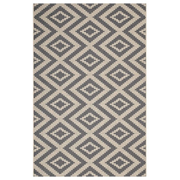 Modway Jagged Geometric Diamond Trellis 8'x10' Indoor and Outdoor Area Rug, Gray