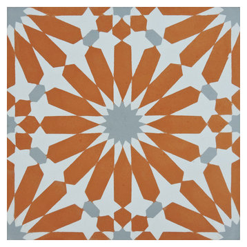 8"x8" Alhambra Handmade Cement Tile, Orange/Gray, Set of 12