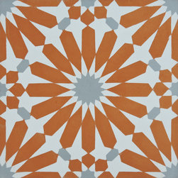 Moroccan Mosaic and Tile House - Alhambra Handmade Cement Tile, Orange/Gray, Sample - Wall And Floor Tile