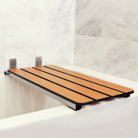 32" x 13.5" End-Hung Wall Mount Folding Teak Tub Seat with 3" Slats