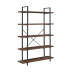Industrial Bookcase Open Etagere Book Shelf Metal/Wood, Dark Walnut, 5 Shelves