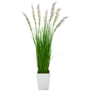 Nearly Natural 64" Wheat Grass Artificial Plant, White Metal Planter