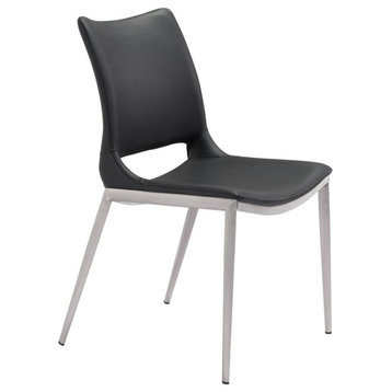Ace Dining Chair (Set of 2), Black & Brushed Stainless Steel, Belen Kox